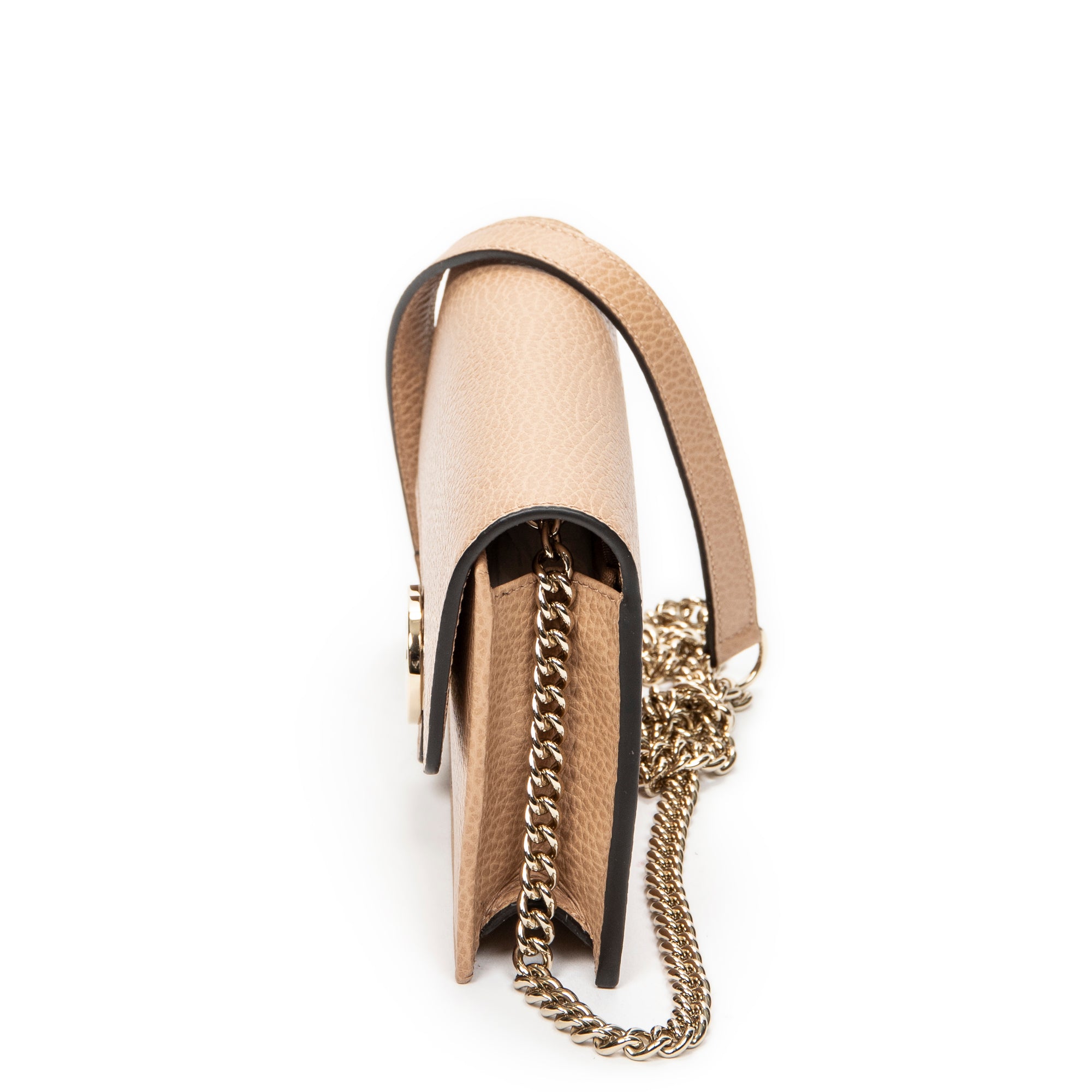 Shoulder Bag Interlocking G Chain Wallet Beige Grained Calfskin Leather