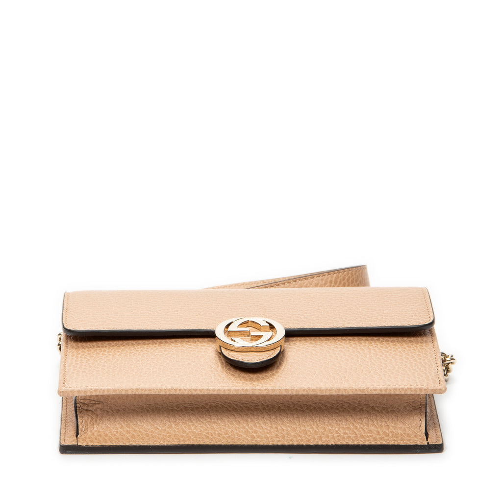 Shoulder Bag Interlocking G Chain Wallet Beige Grained Calfskin Leather