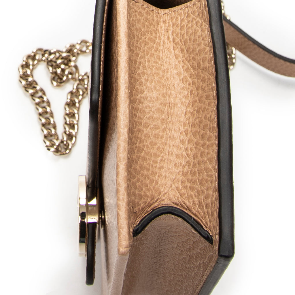 Shoulder Bag Interlocking G Chain Wallet Beige Grained Calfskin Leather