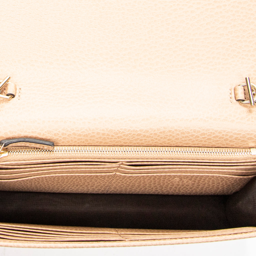 Shoulder Bag Interlocking G Chain Wallet Beige Grained Calfskin Leather