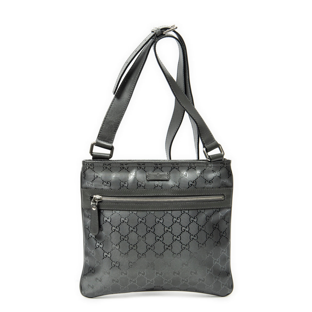 Shoulder Bag Square Front Zip Crossbody Grey Guccissima Imprint Coated Canvas
