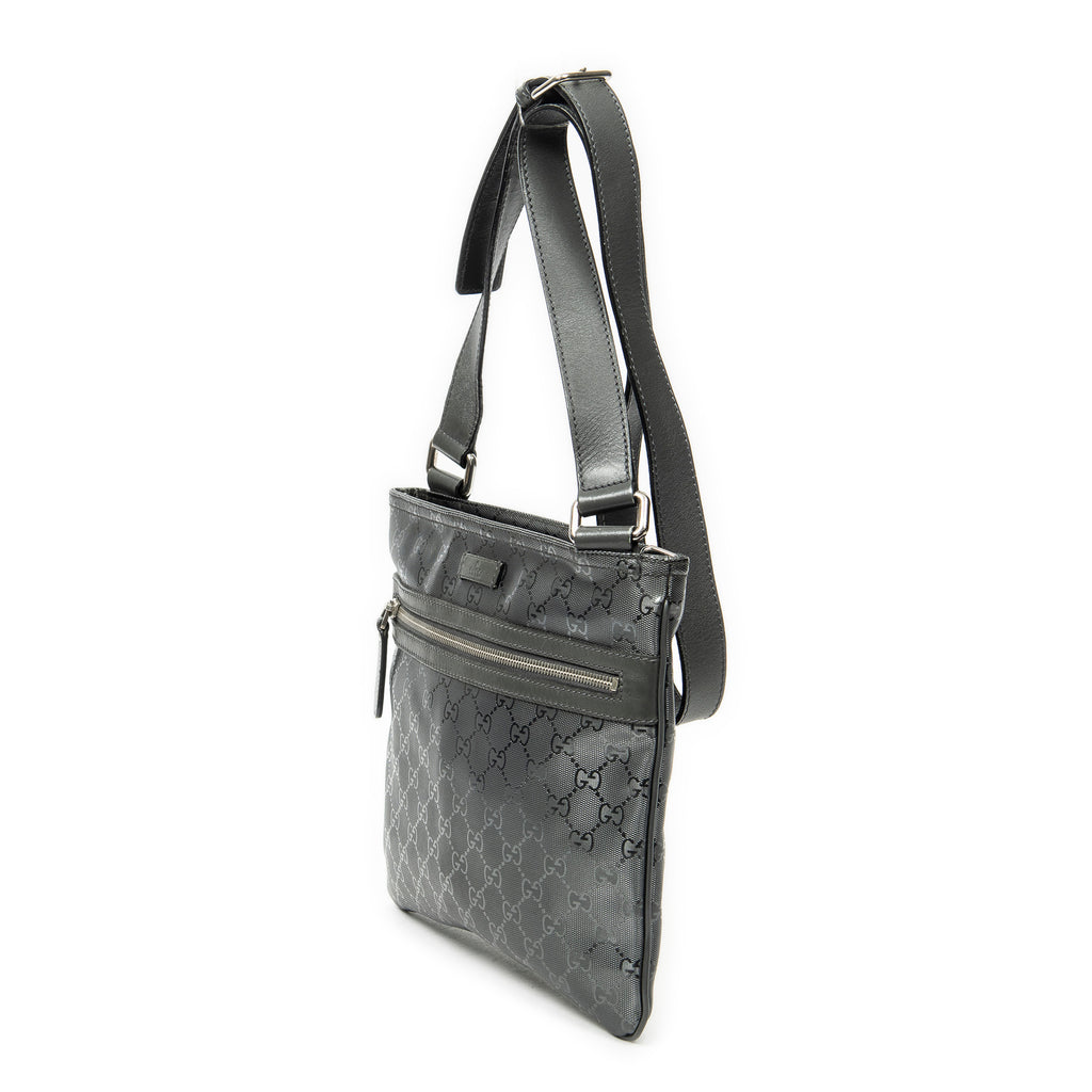 Shoulder Bag Square Front Zip Crossbody Grey Guccissima Imprint Coated Canvas