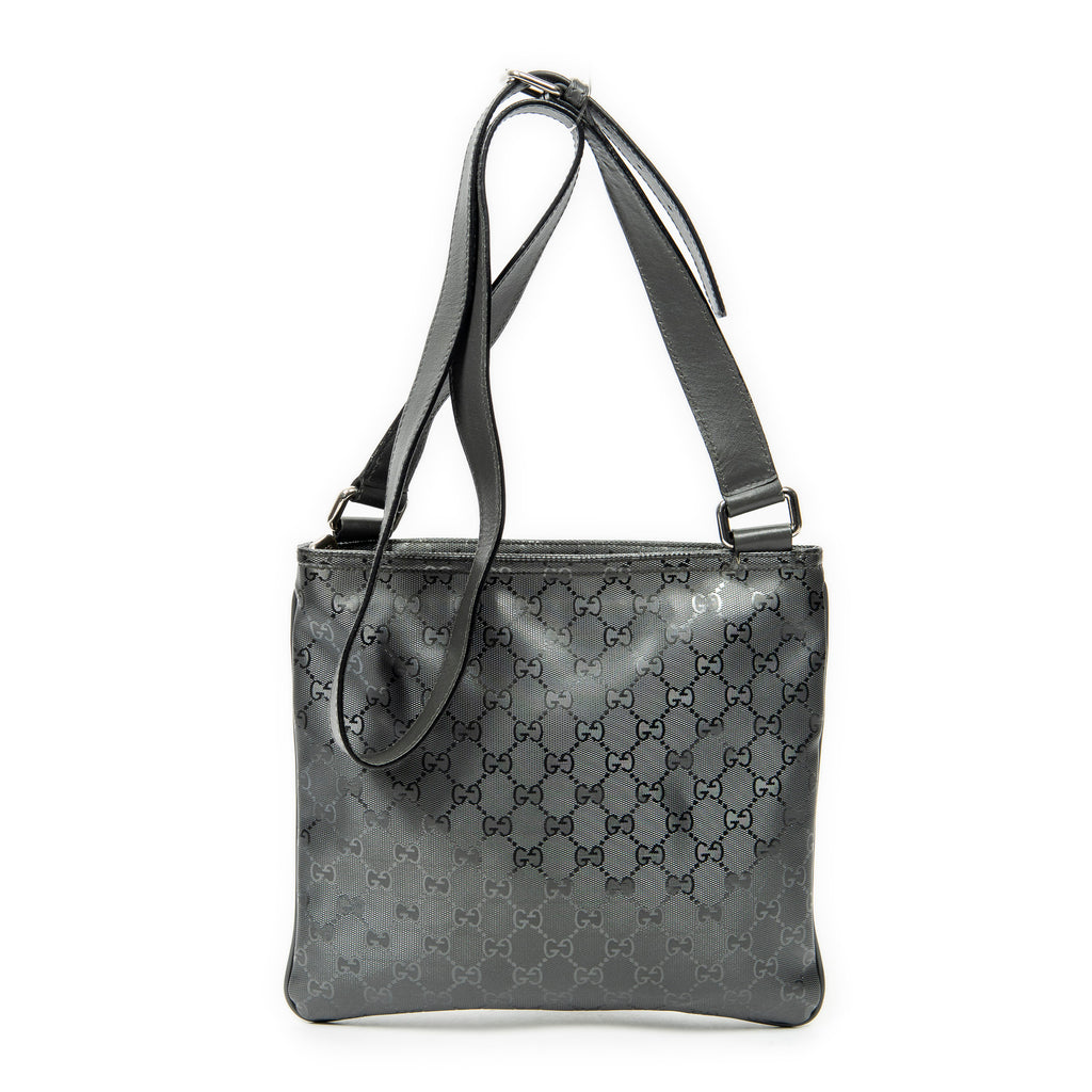 Shoulder Bag Square Front Zip Crossbody Grey Guccissima Imprint Coated Canvas
