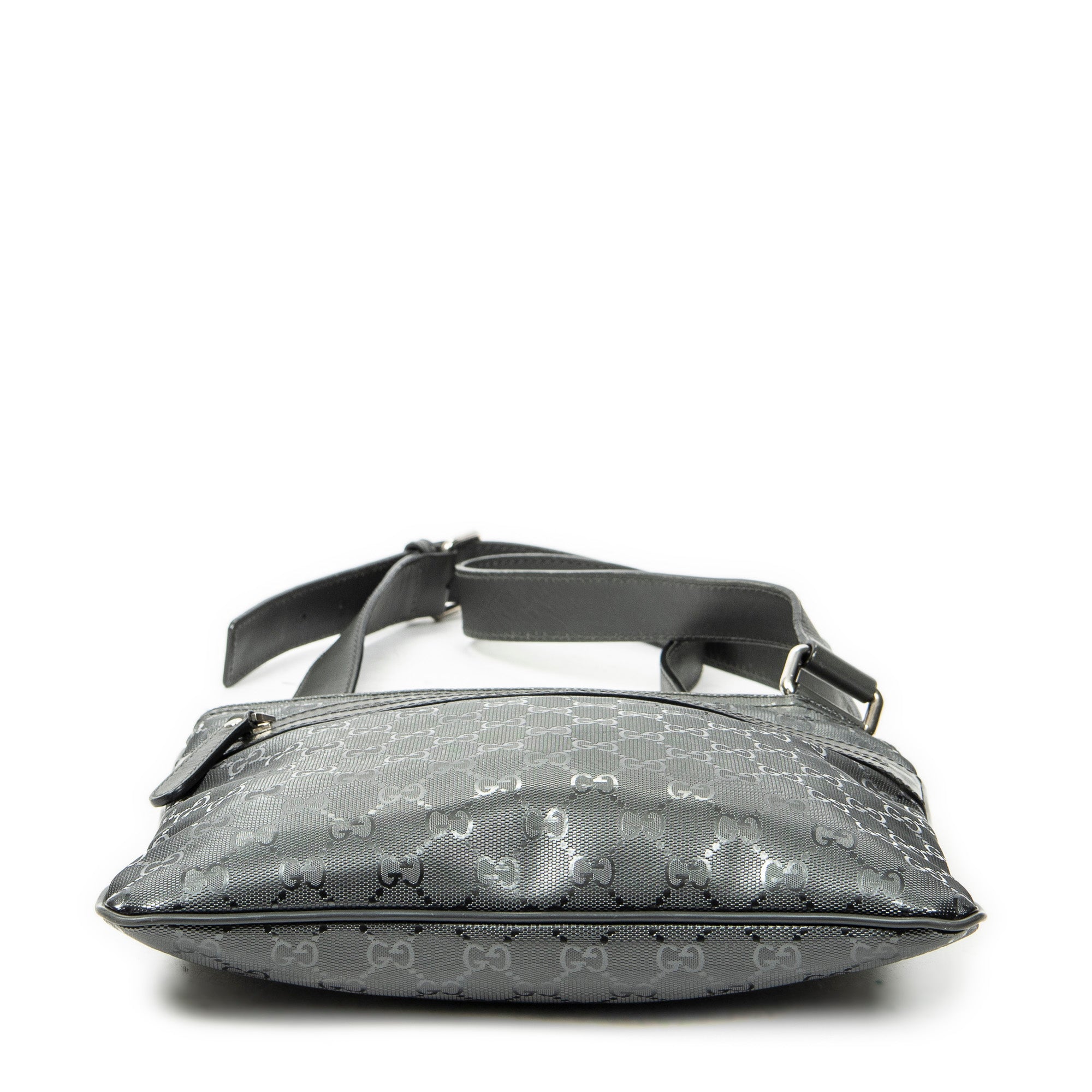 Shoulder Bag Square Front Zip Crossbody Grey Guccissima Imprint Coated Canvas
