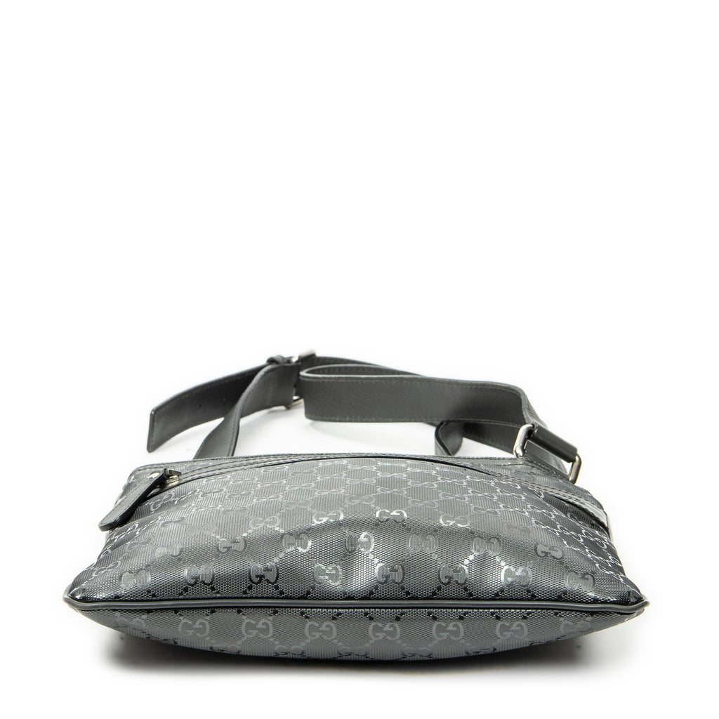 Shoulder Bag Square Front Zip Crossbody Grey Guccissima Imprint Coated Canvas