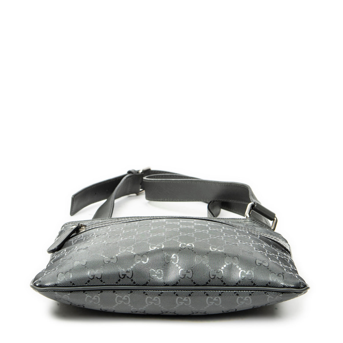 Shoulder Bag Square Front Zip Crossbody Grey Guccissima Imprint Coated Canvas