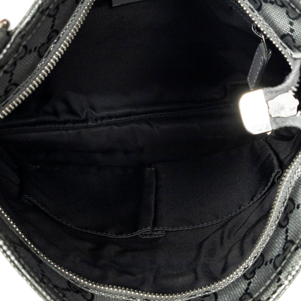 Shoulder Bag Square Front Zip Crossbody Grey Guccissima Imprint Coated Canvas