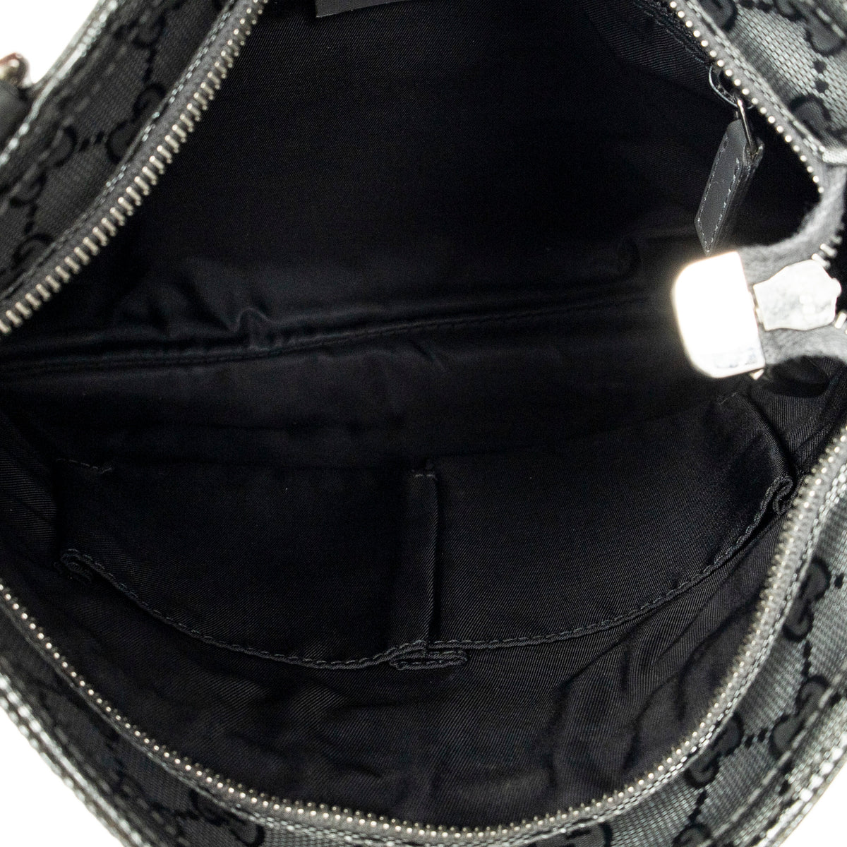 Shoulder Bag Square Front Zip Crossbody Grey Guccissima Imprint Coated Canvas