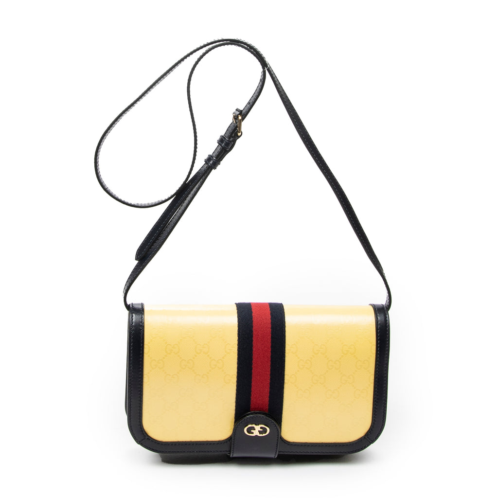 Shoulder Bag Web Ophidia Flap Crossbody Yellow Monogrammed Coated Canvas