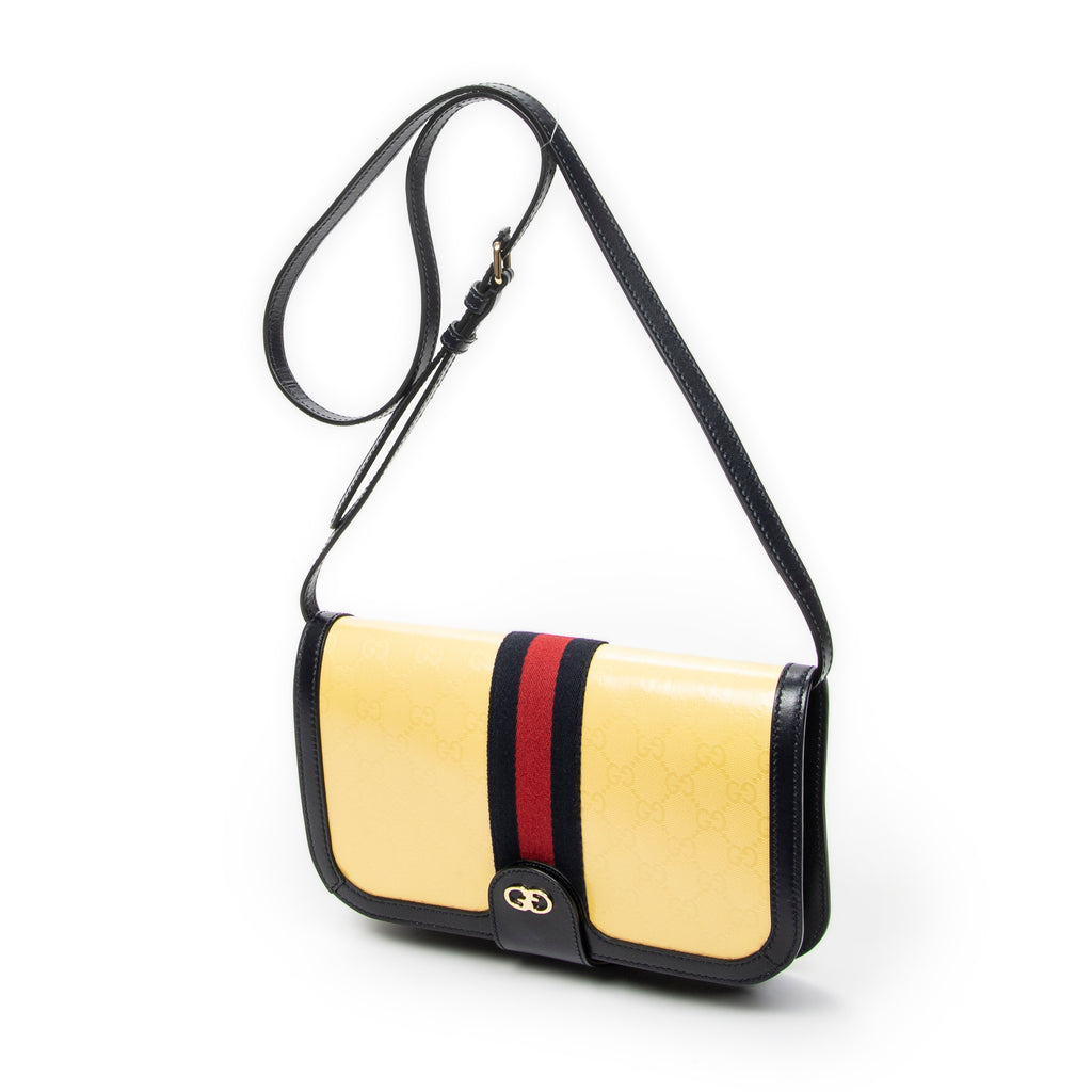 Shoulder Bag Web Ophidia Flap Crossbody Yellow Monogrammed Coated Canvas