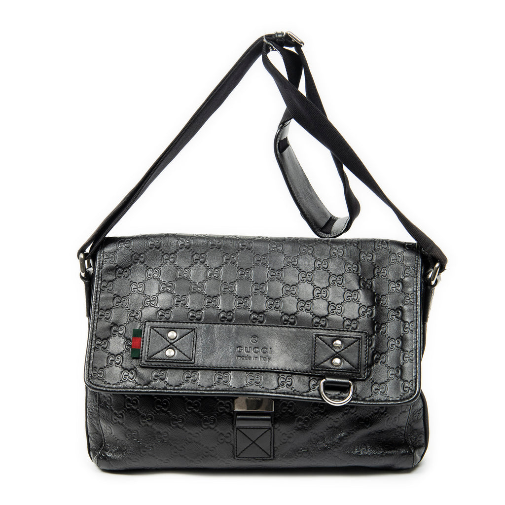 Shoulder Bag Web Medium Rubber Messenger Black Guccissima Leather