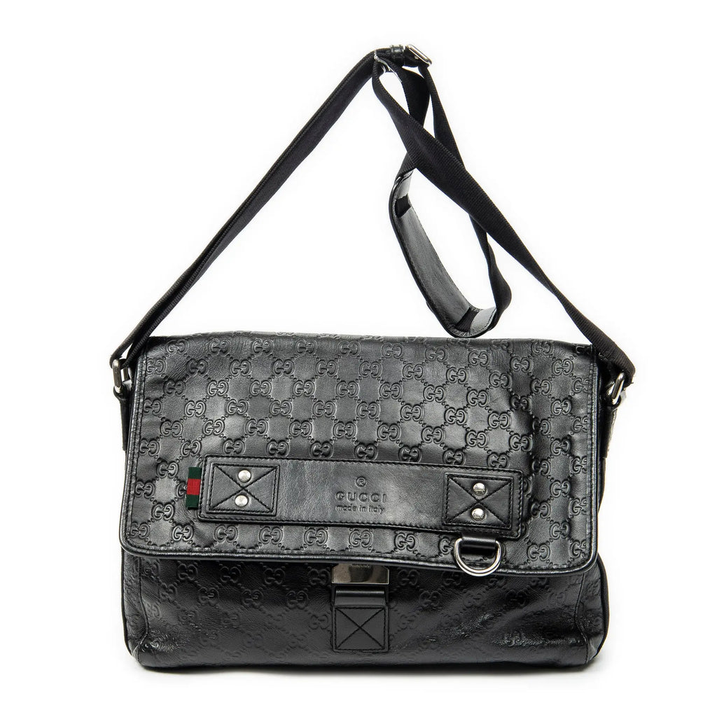 Shoulder Bag Web Medium Rubber Messenger Black Guccissima Leather