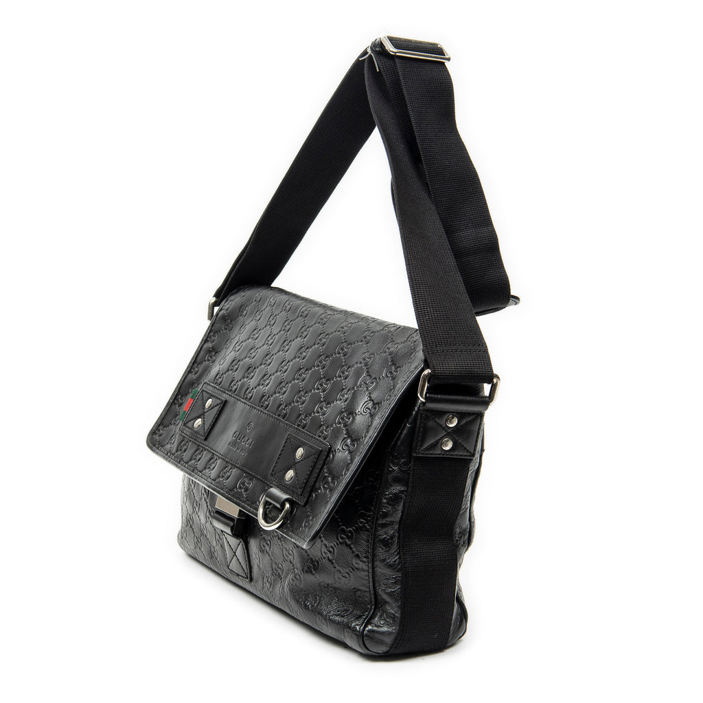 Shoulder Bag Web Medium Rubber Messenger Black Guccissima Leather
