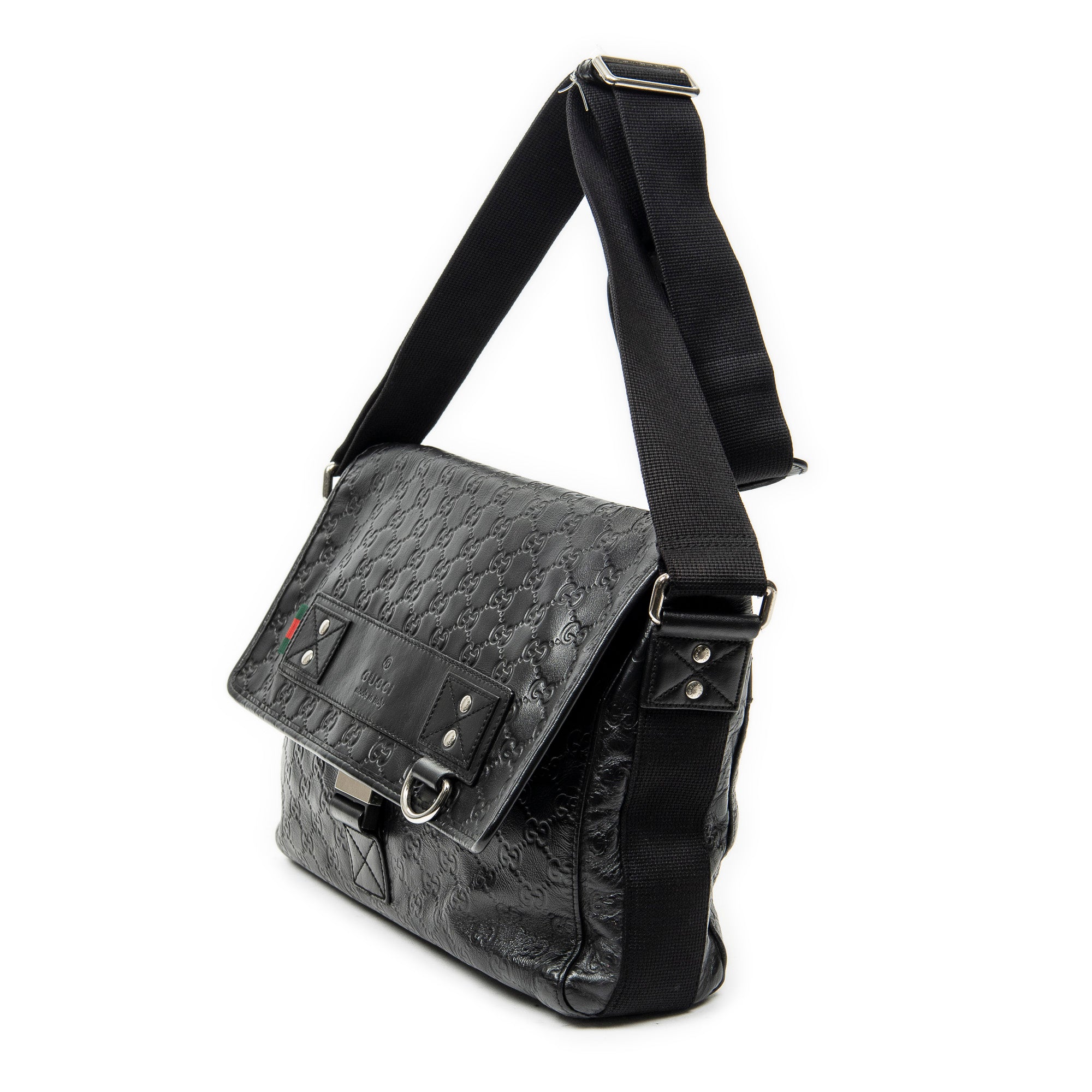 Shoulder Bag Web Medium Rubber Messenger Black Guccissima Leather