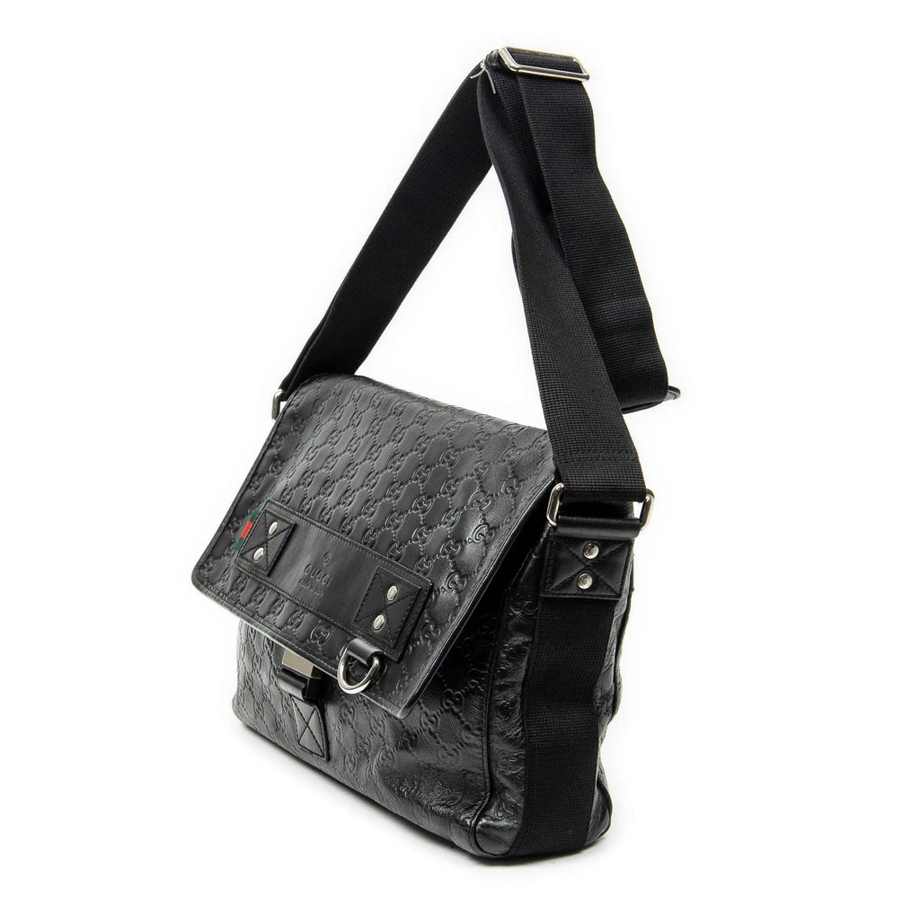 Shoulder Bag Web Medium Rubber Messenger Black Guccissima Leather