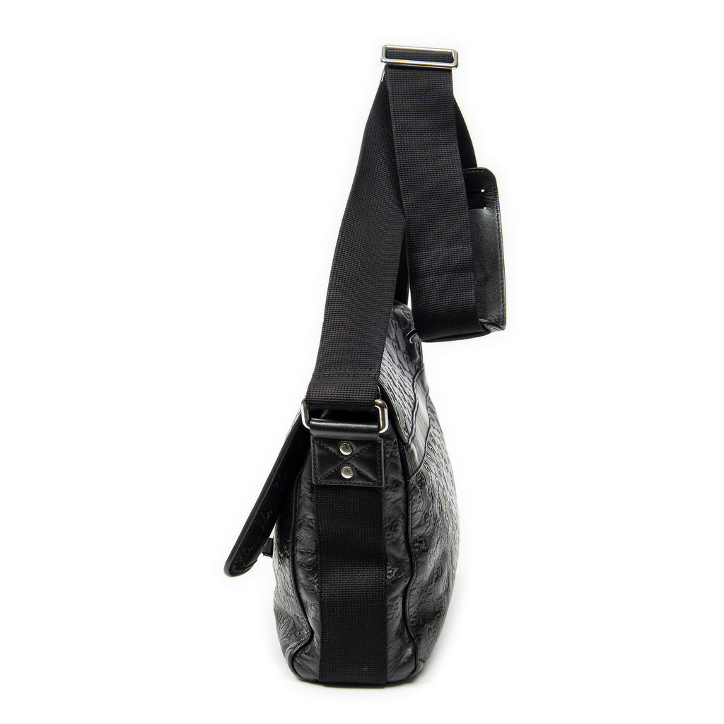 Shoulder Bag Web Medium Rubber Messenger Black Guccissima Leather