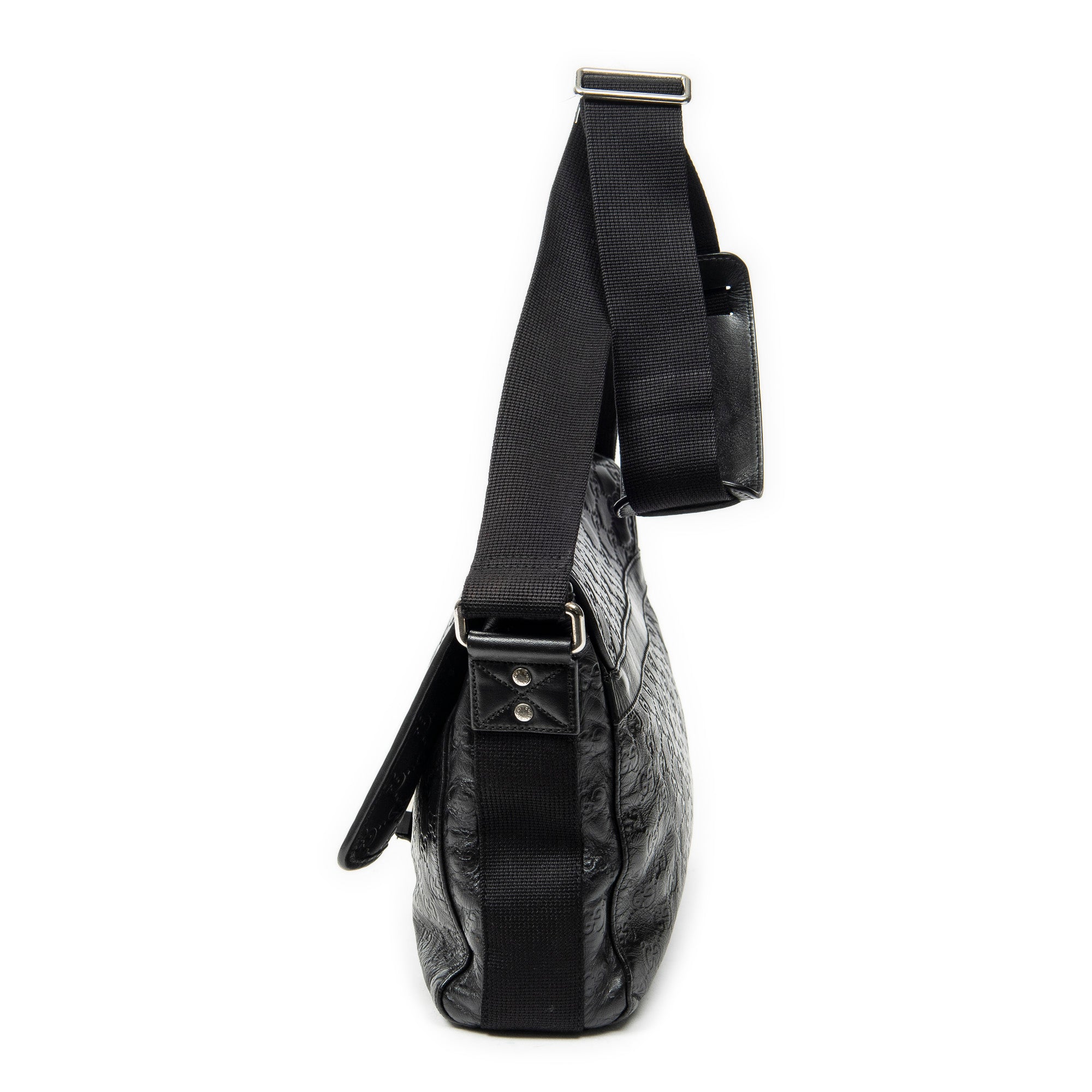 Shoulder Bag Web Medium Rubber Messenger Black Guccissima Leather