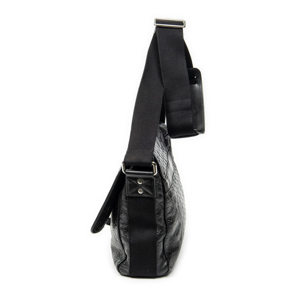 Shoulder Bag Web Medium Rubber Messenger Black Guccissima Leather