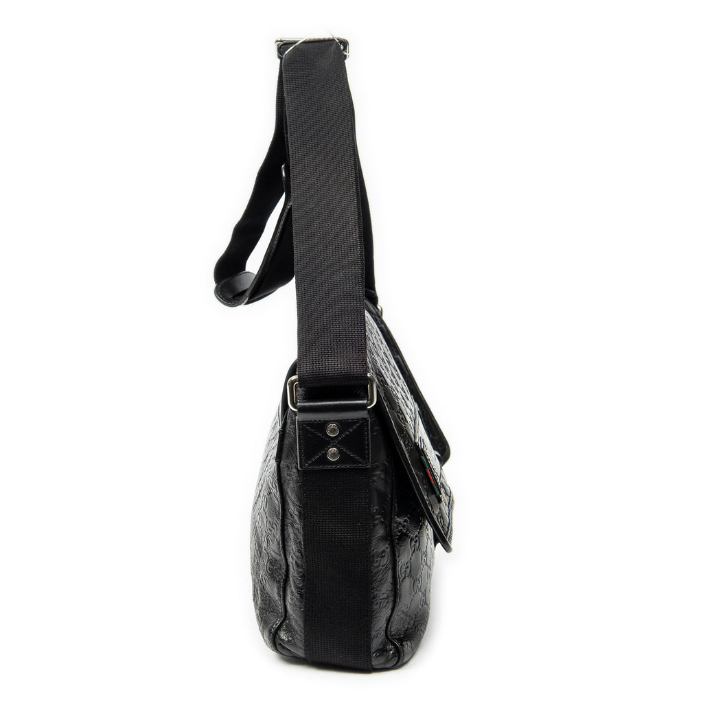 Shoulder Bag Web Medium Rubber Messenger Black Guccissima Leather