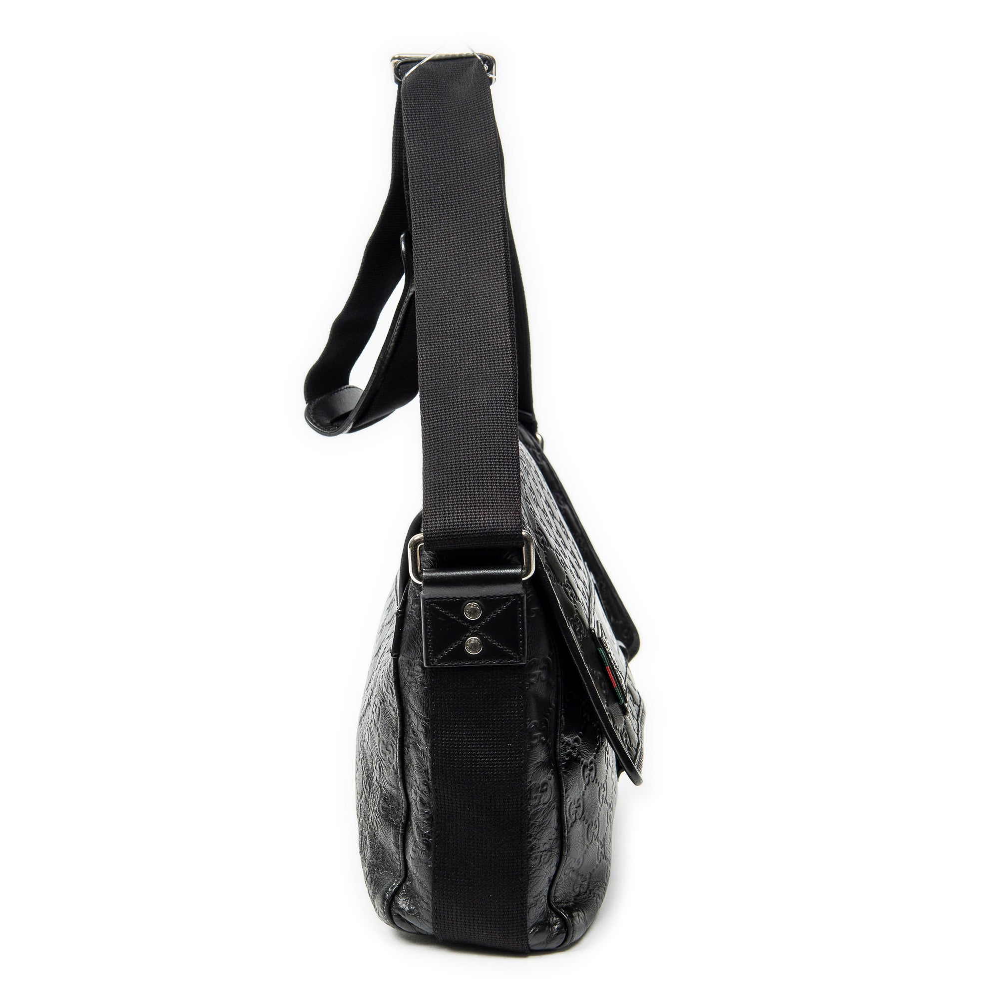 Shoulder Bag Web Medium Rubber Messenger Black Guccissima Leather