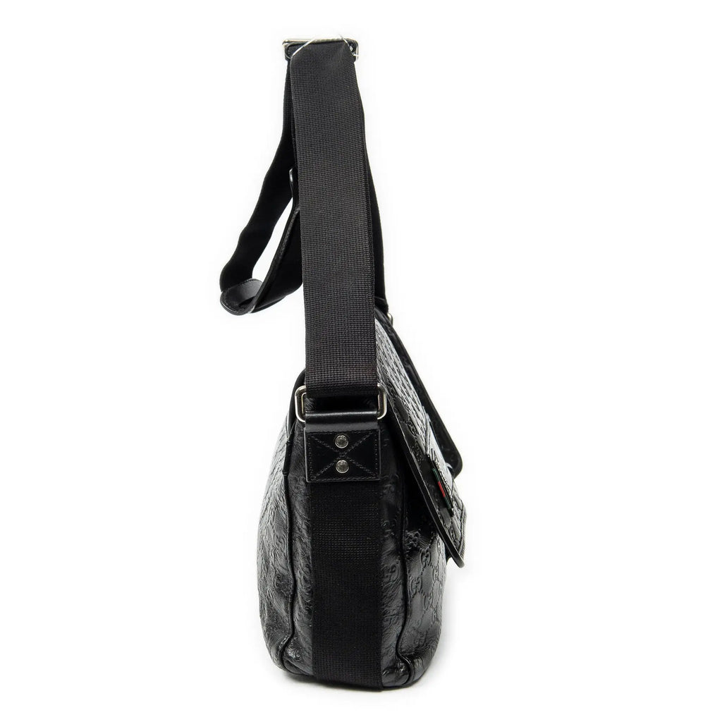 Shoulder Bag Web Medium Rubber Messenger Black Guccissima Leather