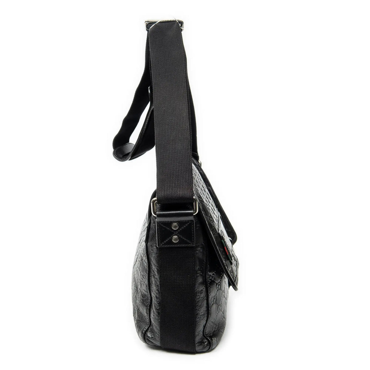 Shoulder Bag Web Medium Rubber Messenger Black Guccissima Leather