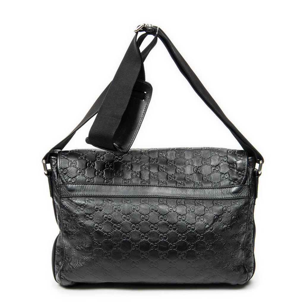 Shoulder Bag Web Medium Rubber Messenger Black Guccissima Leather