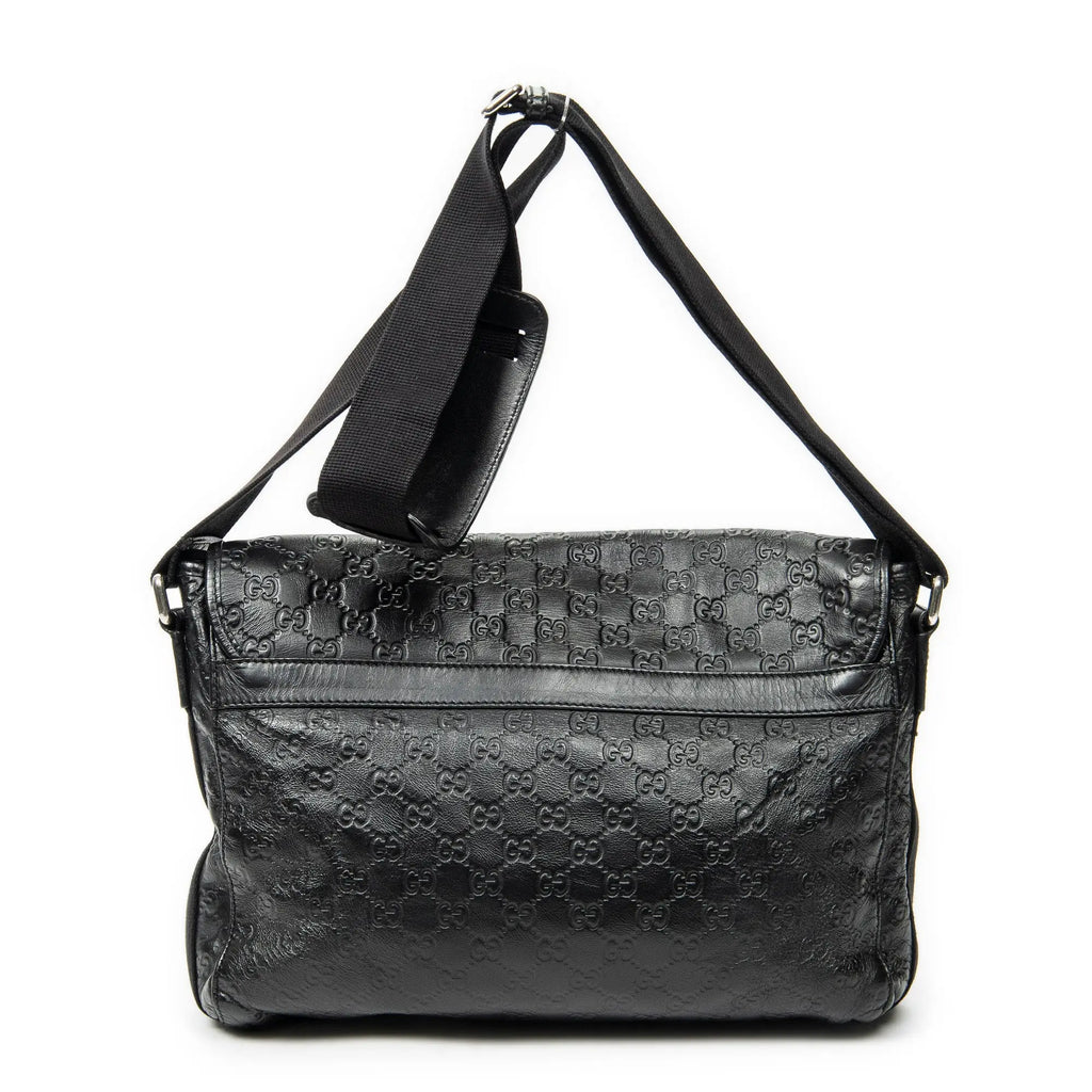 Shoulder Bag Web Medium Rubber Messenger Black Guccissima Leather