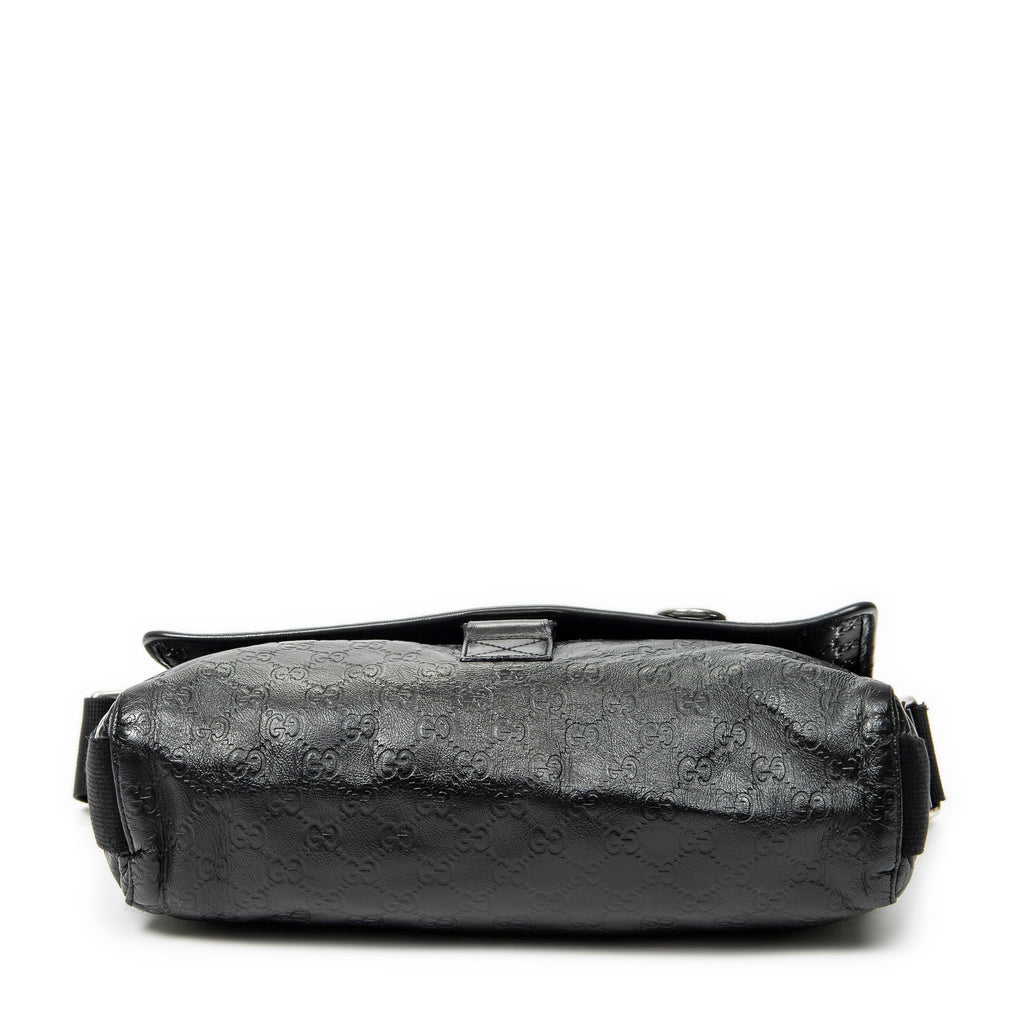 Shoulder Bag Web Medium Rubber Messenger Black Guccissima Leather