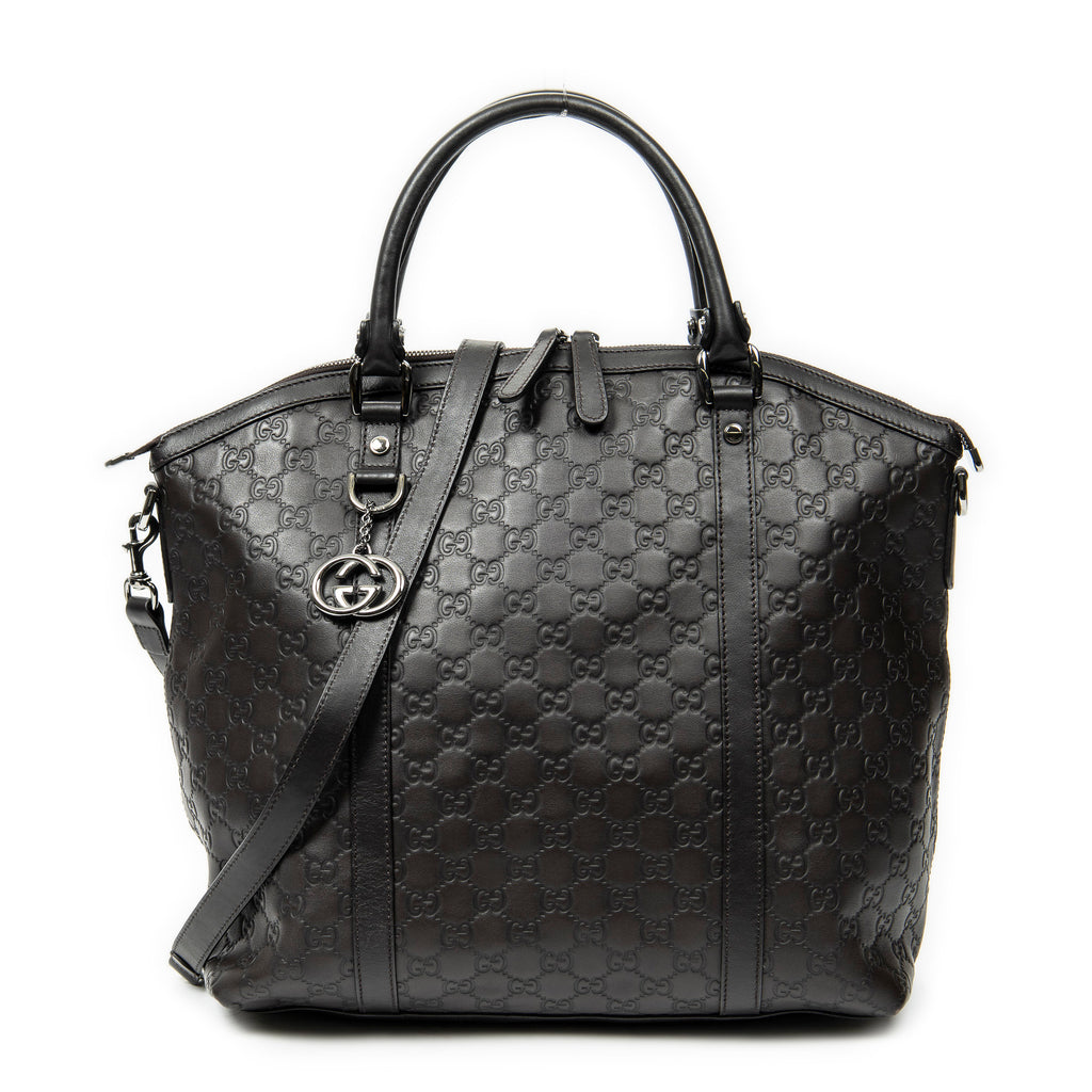 Shoulder Bag Large GG Charm Dome Satchel Dark Brown Guccissima Leather