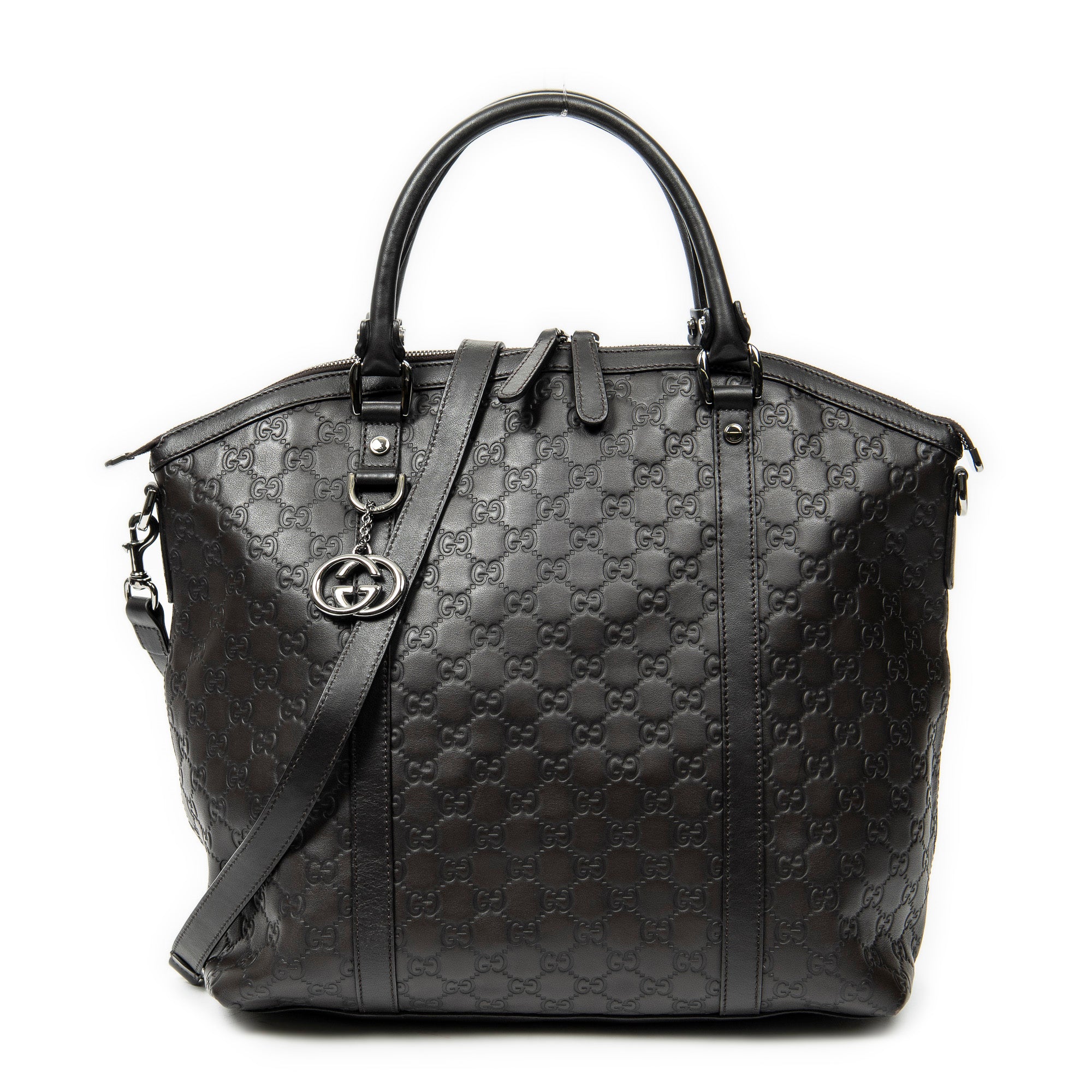 Shoulder Bag Large GG Charm Dome Satchel Dark Brown Guccissima Leather
