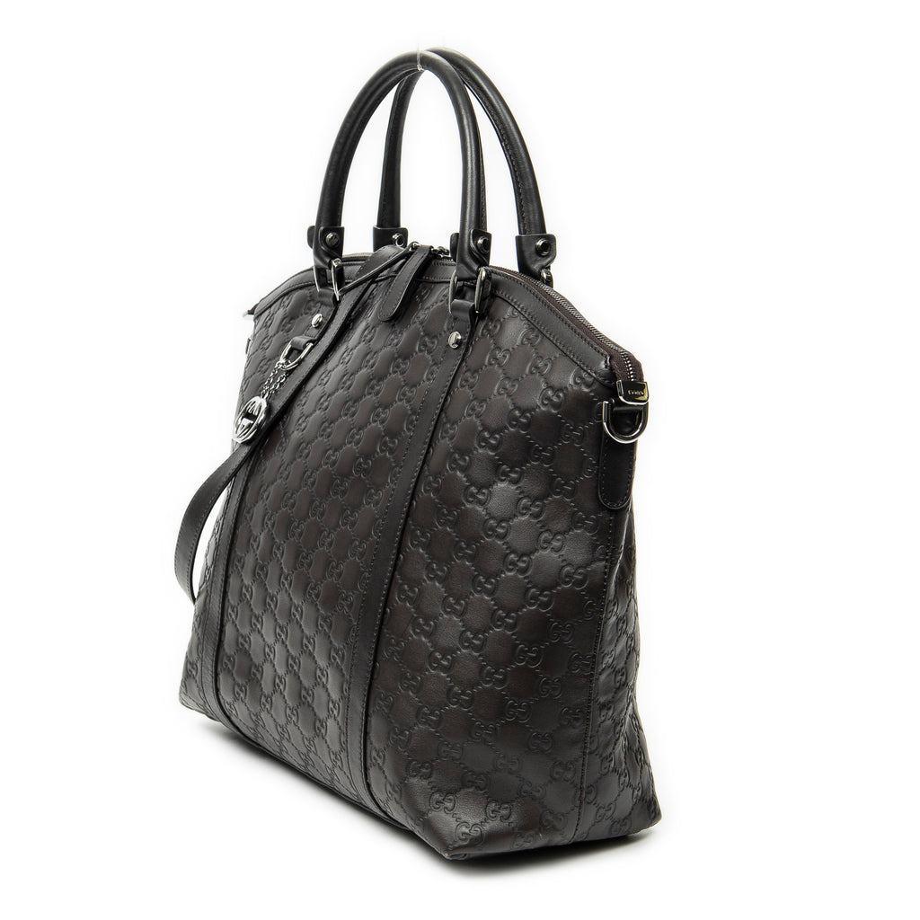 Shoulder Bag Large GG Charm Dome Satchel Dark Brown Guccissima Leather