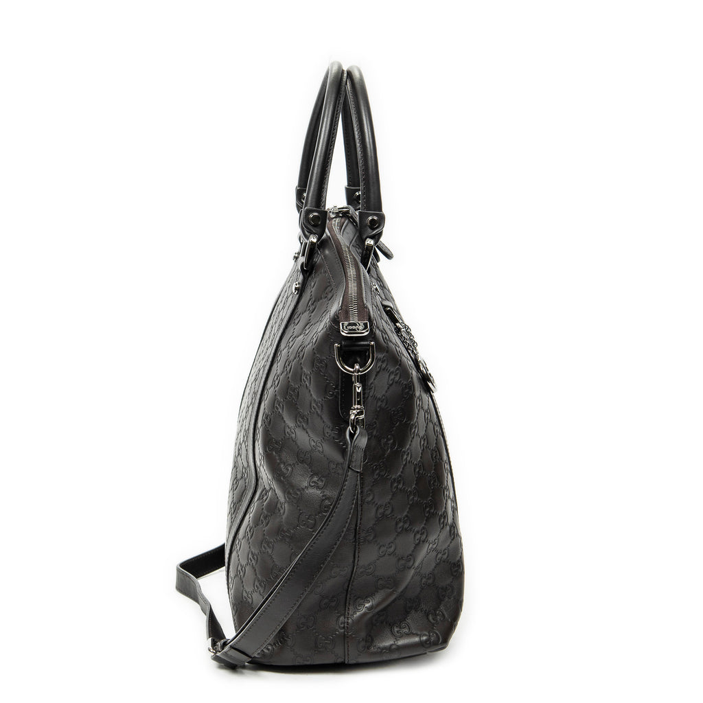 Shoulder Bag Large GG Charm Dome Satchel Dark Brown Guccissima Leather
