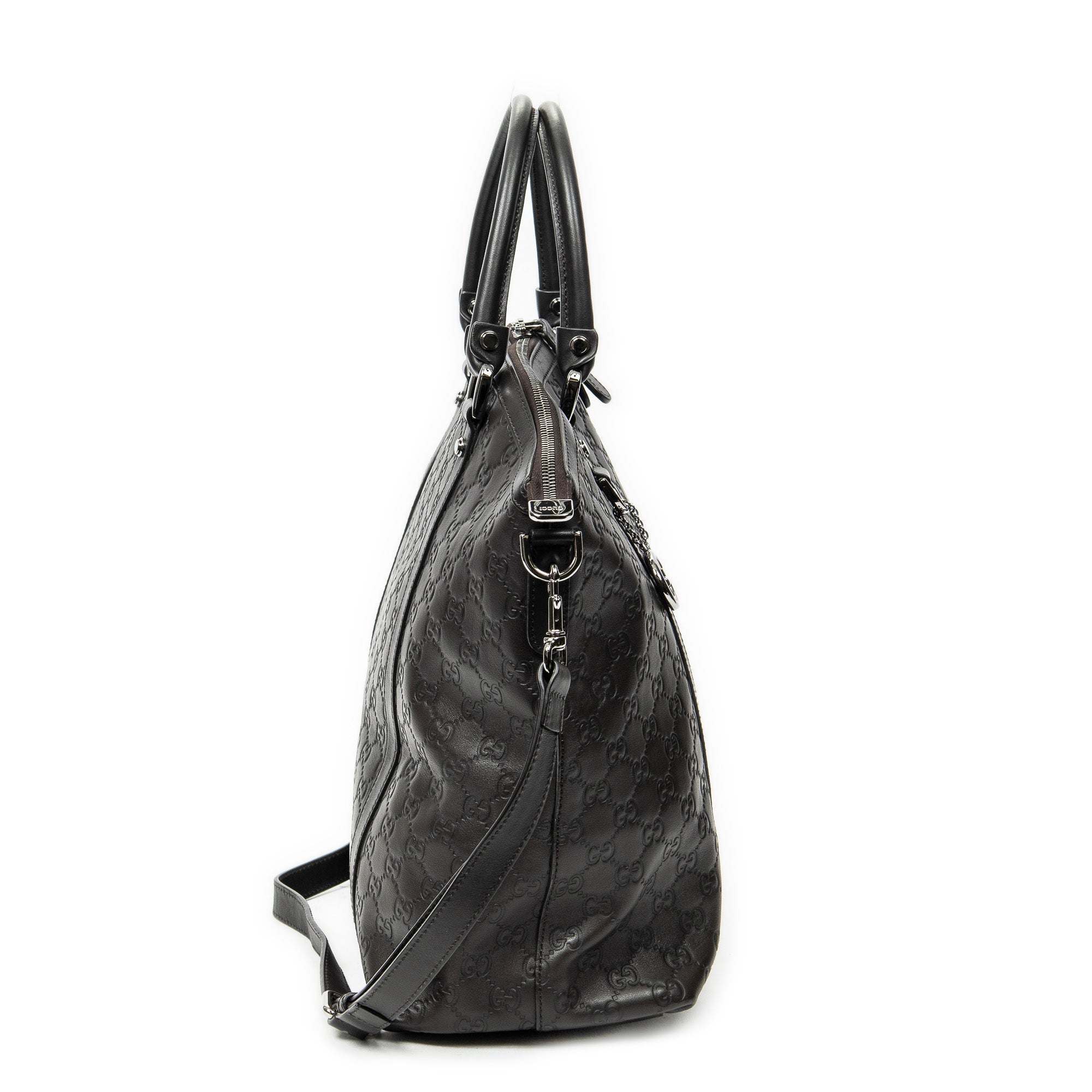 Shoulder Bag Large GG Charm Dome Satchel Dark Brown Guccissima Leather