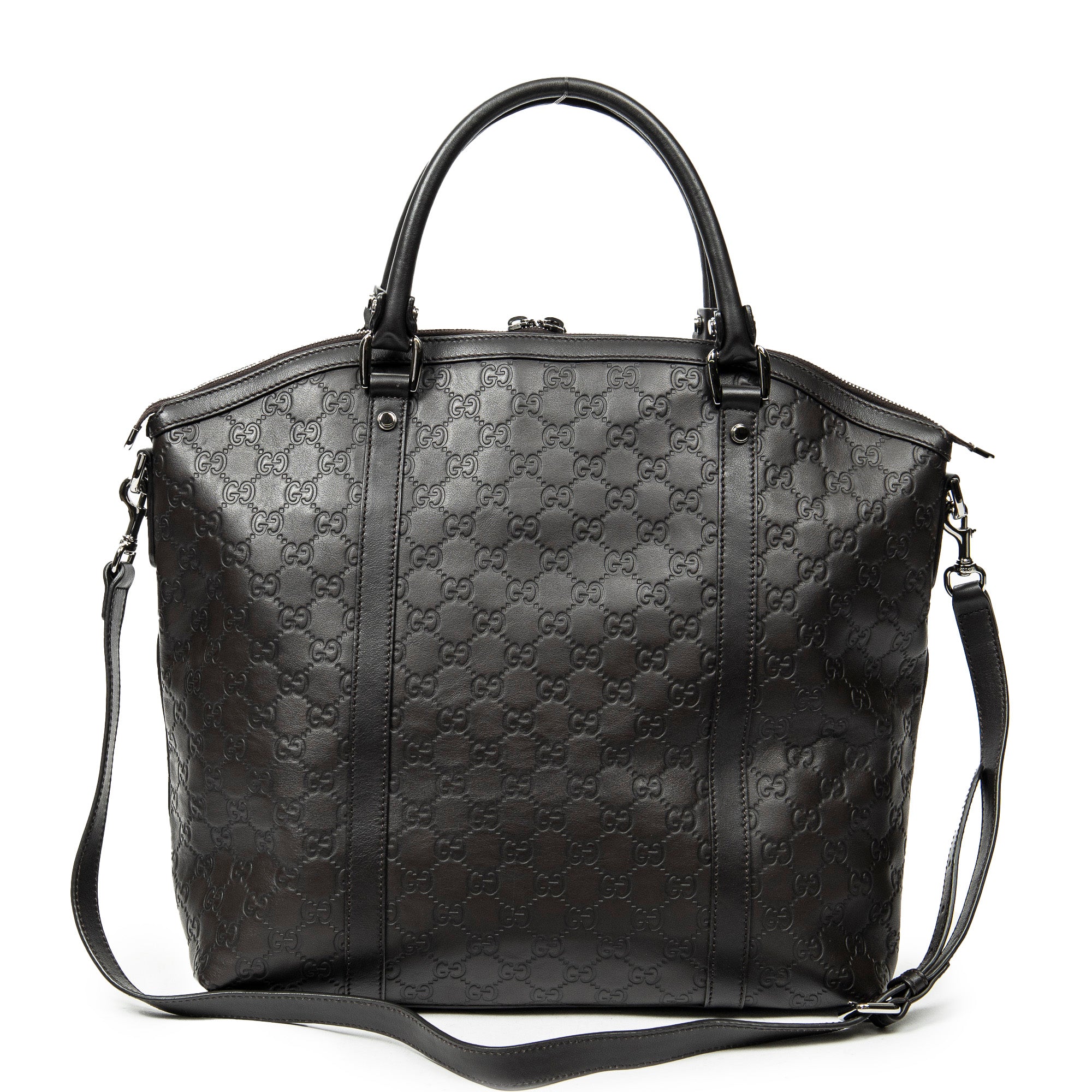Shoulder Bag Large GG Charm Dome Satchel Dark Brown Guccissima Leather