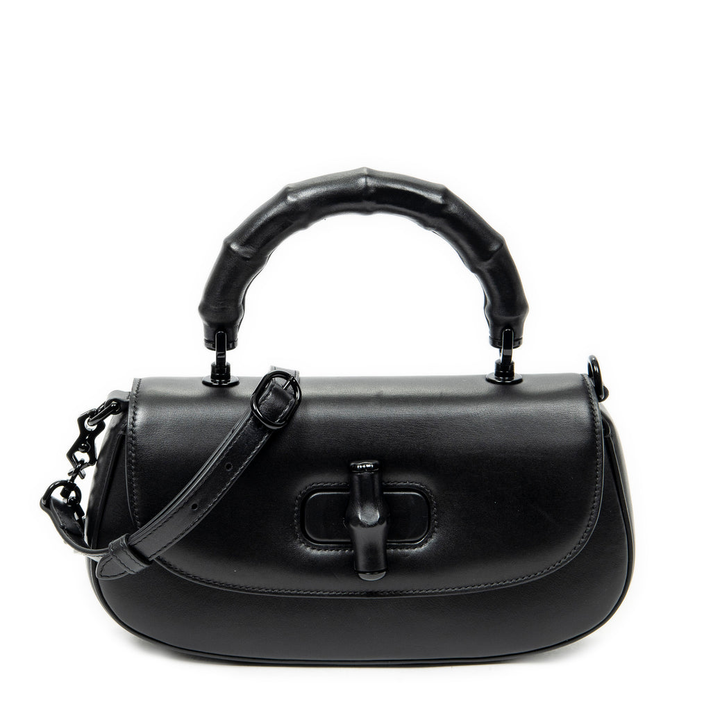 Shoulder Bag Small Bamboo Diva Top Handle Black Calfskin Leather