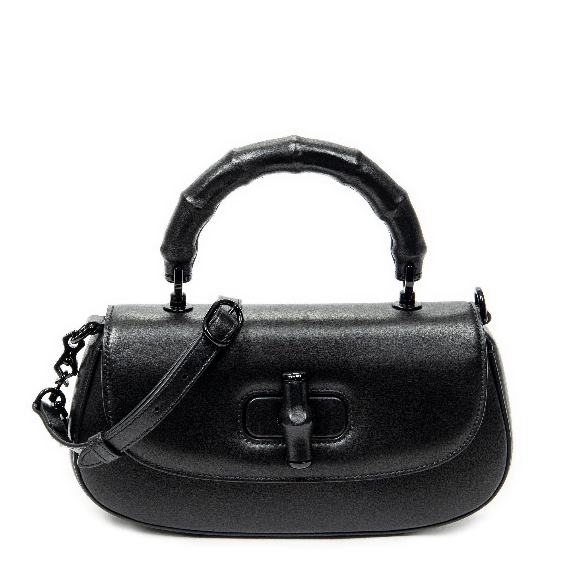 Shoulder Bag Small Bamboo Diva Top Handle Black Calfskin Leather