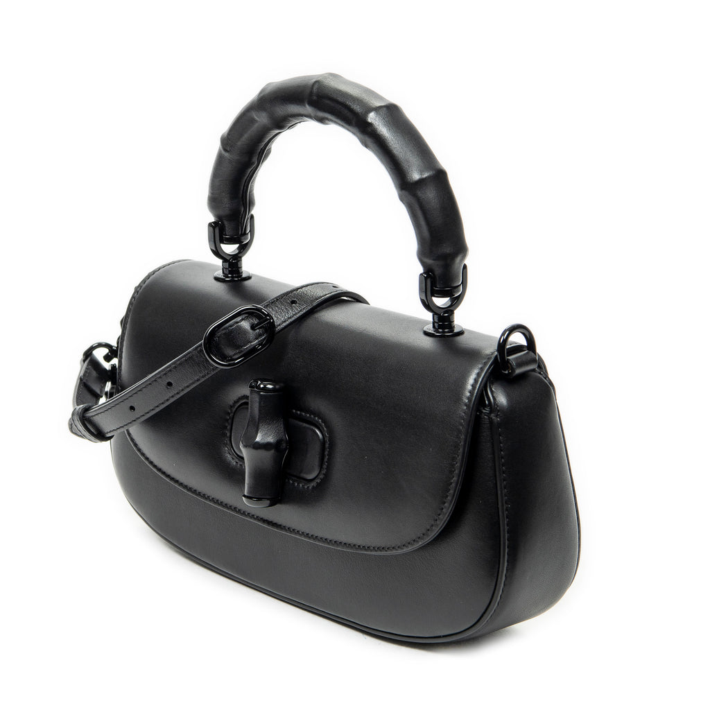 Shoulder Bag Small Bamboo Diva Top Handle Black Calfskin Leather