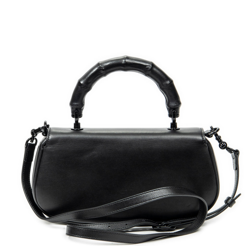 Shoulder Bag Small Bamboo Diva Top Handle Black Calfskin Leather