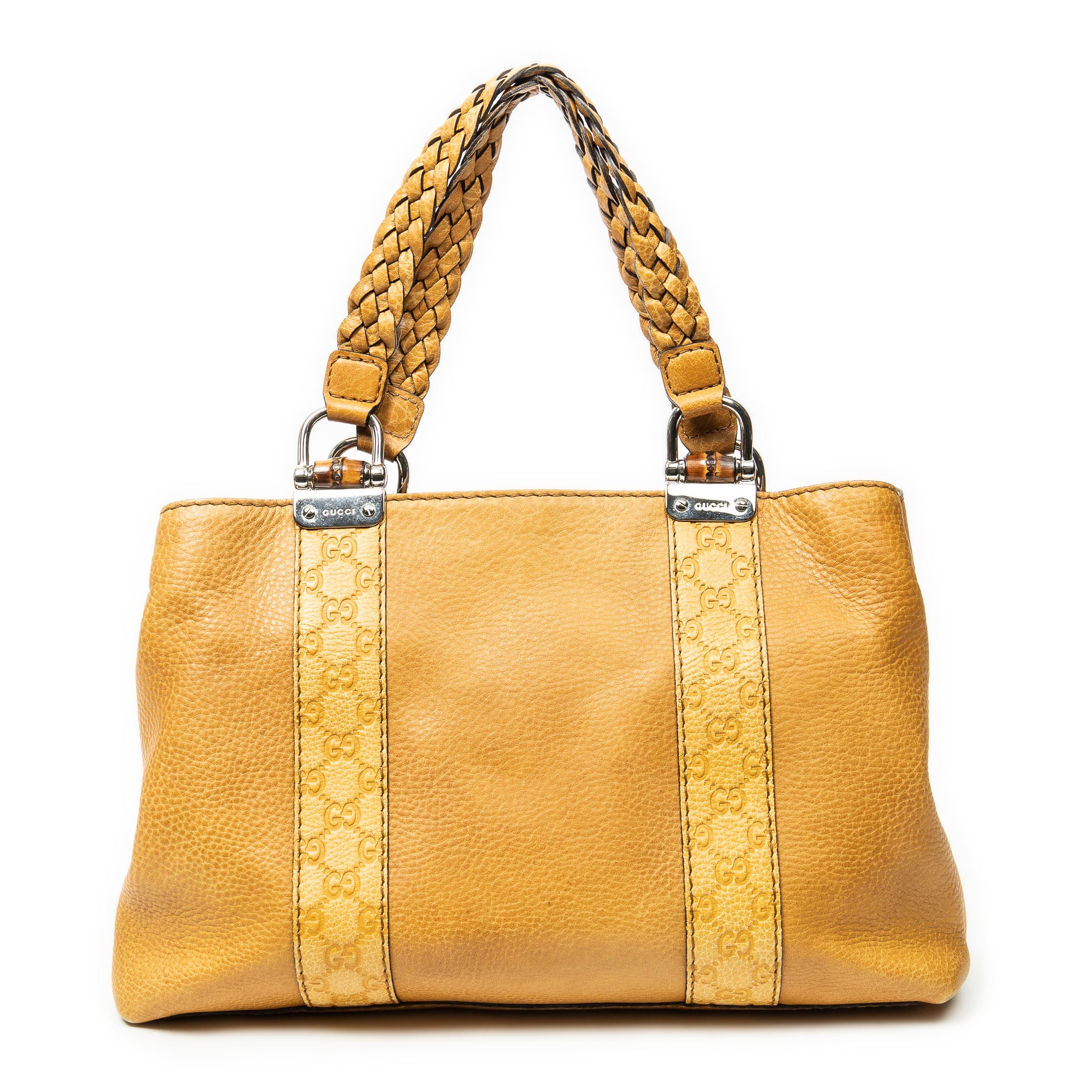 Shoulder Bag Medium Bamboo Bar Tote Yellow Pebbled Calfskin Leather