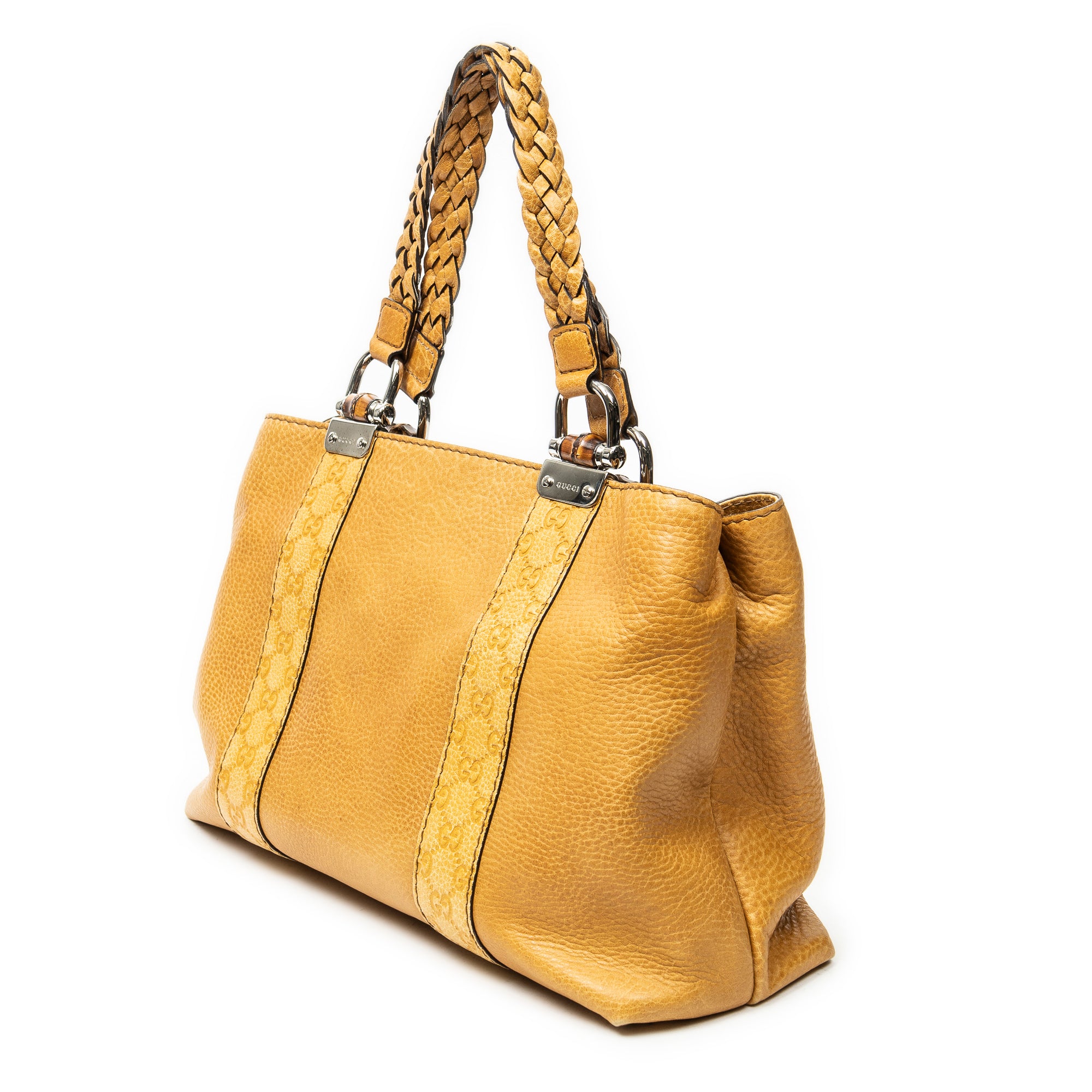 Shoulder Bag Medium Bamboo Bar Tote Yellow Pebbled Calfskin Leather