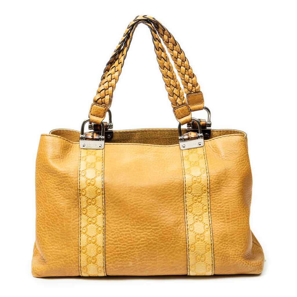 Shoulder Bag Medium Bamboo Bar Tote Yellow Pebbled Calfskin Leather
