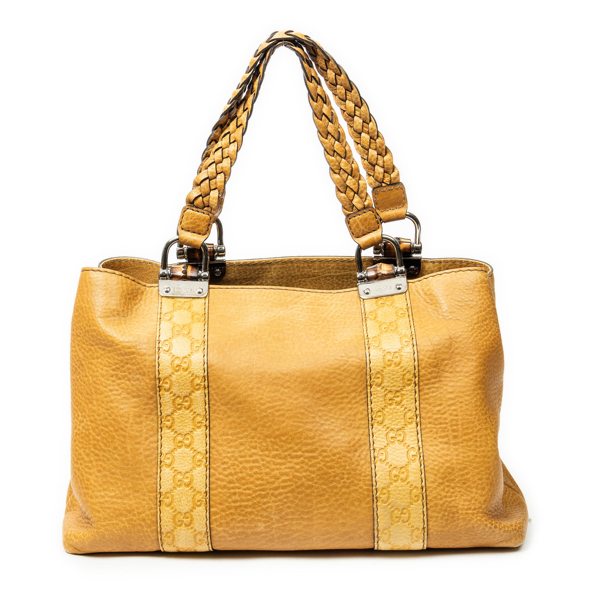 Shoulder Bag Medium Bamboo Bar Tote Yellow Pebbled Calfskin Leather
