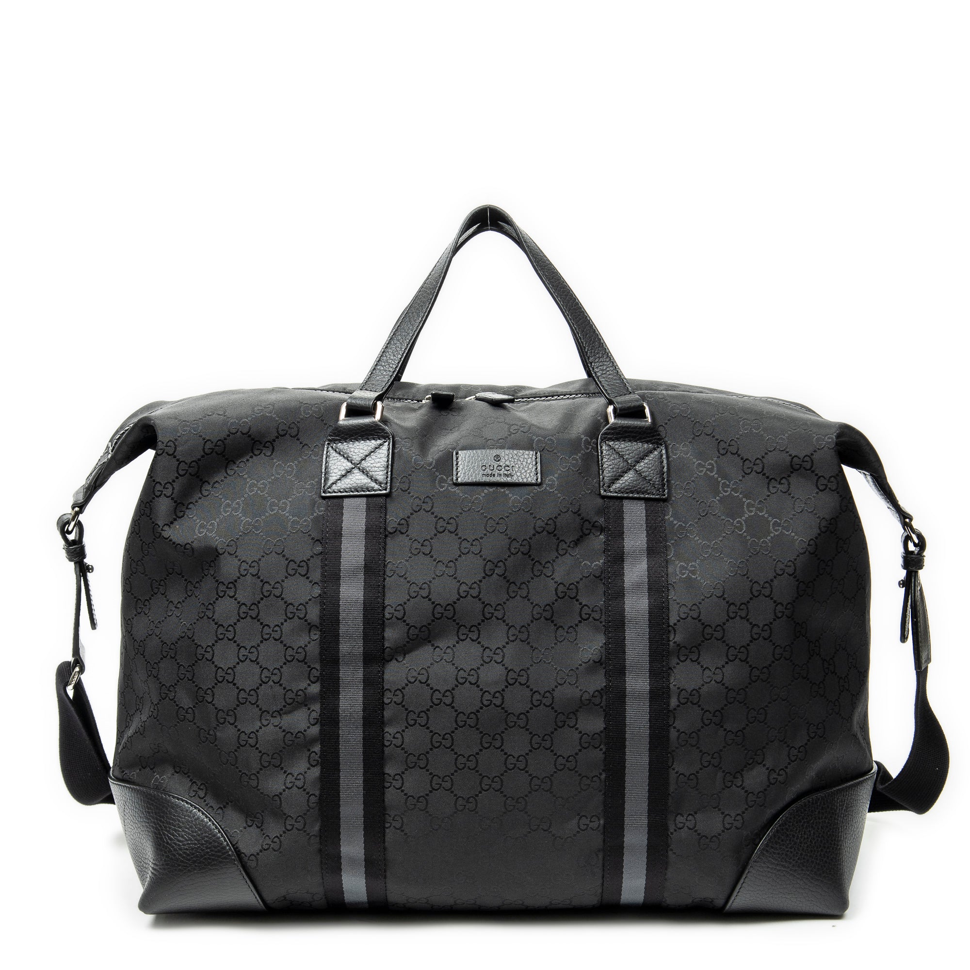 Shoulder Bag Web Collapsible Weekender Black Monogrammed Nylon Canvas