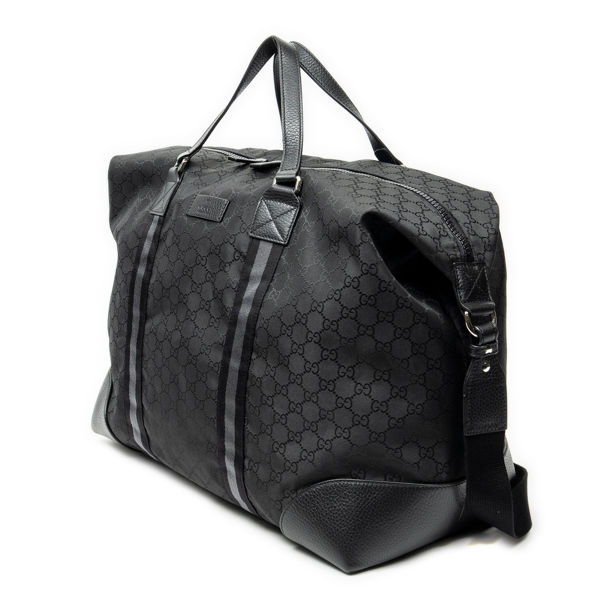 Shoulder Bag Web Collapsible Weekender Black Monogrammed Nylon Canvas