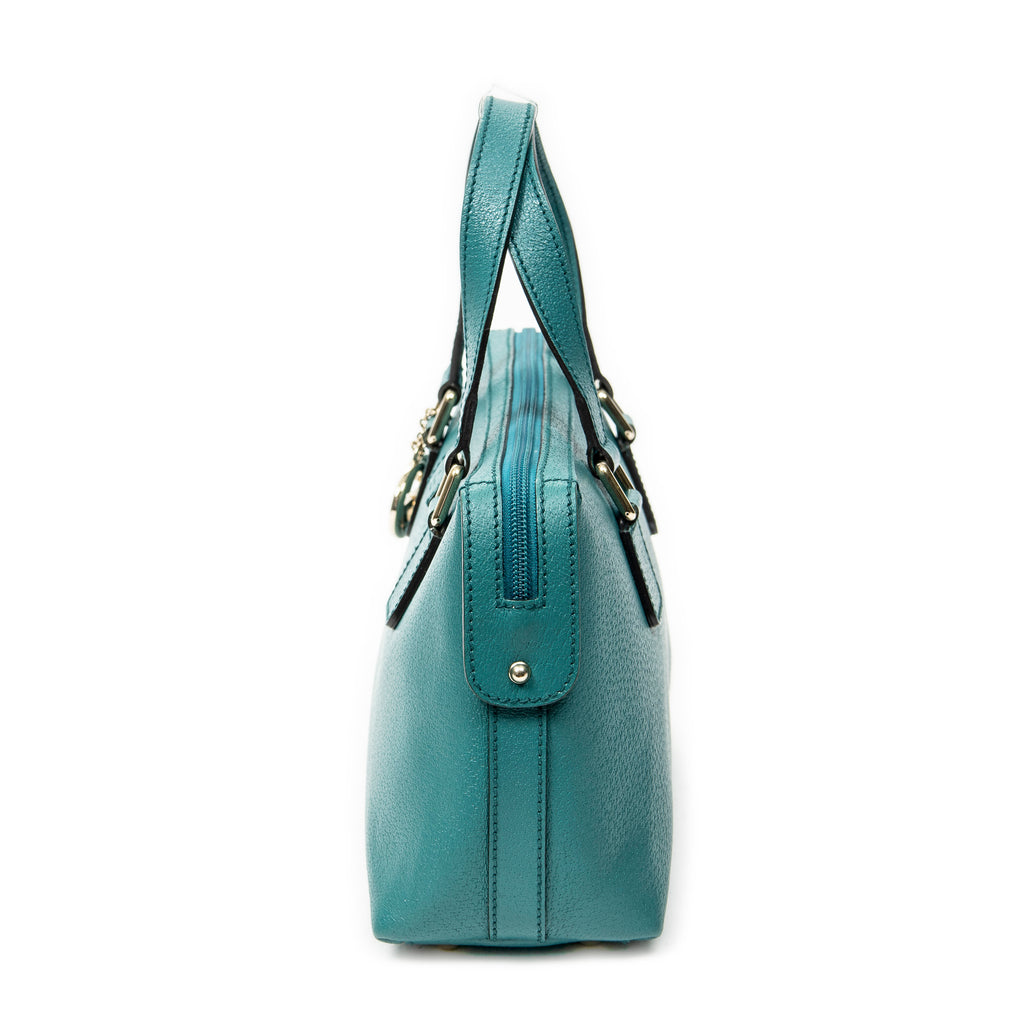 Handbag Top Handle Charm Boston Turquoise Grained Calfskin Leather