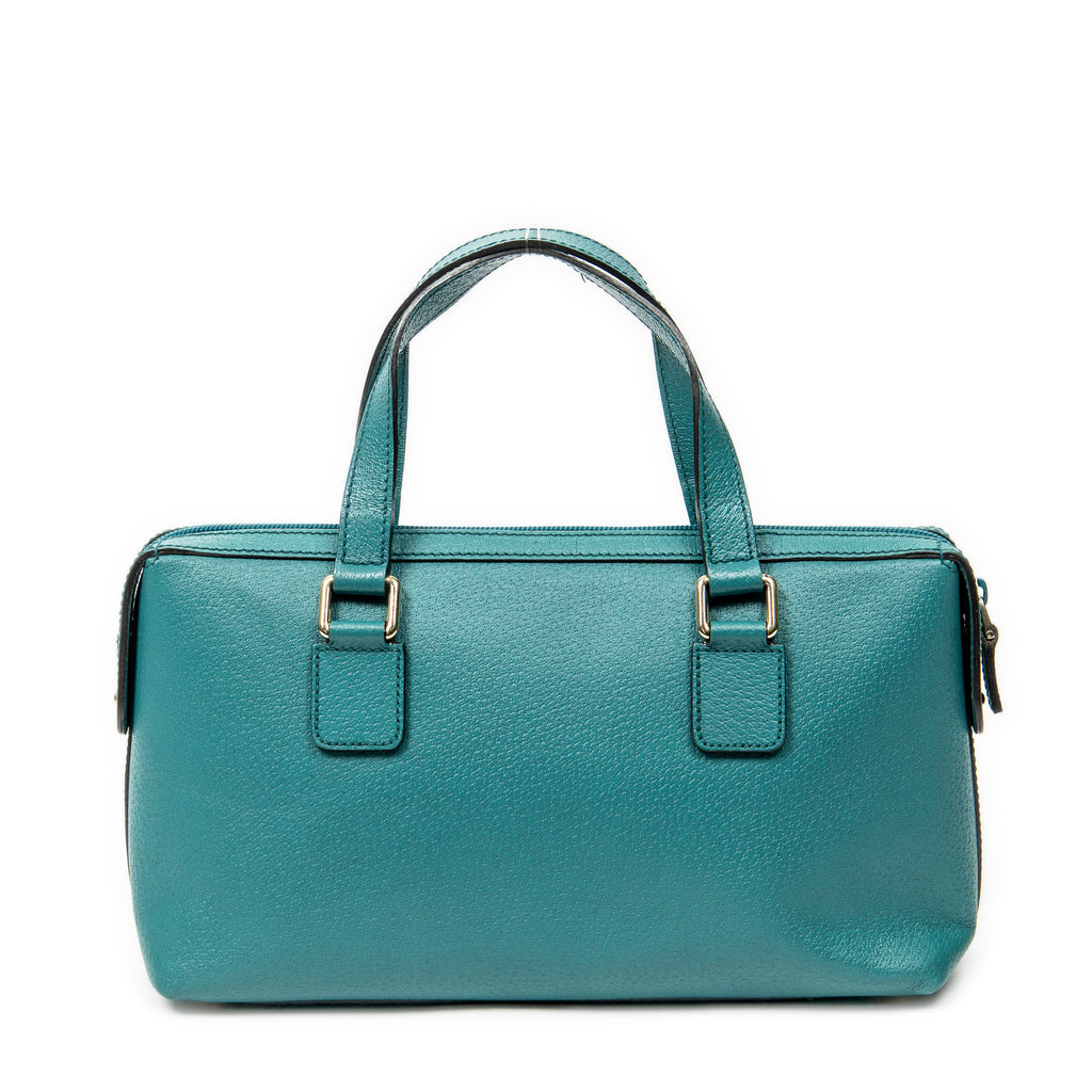 Handbag Top Handle Charm Boston Turquoise Grained Calfskin Leather