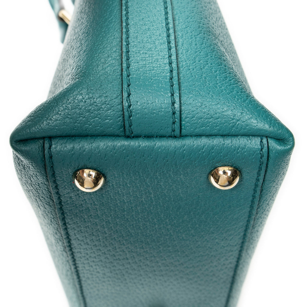 Handbag Top Handle Charm Boston Turquoise Grained Calfskin Leather
