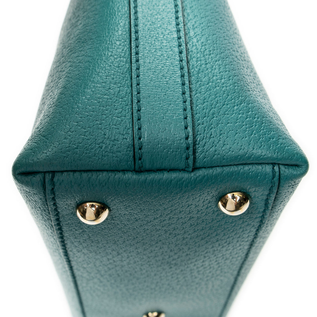 Handbag Top Handle Charm Boston Turquoise Grained Calfskin Leather