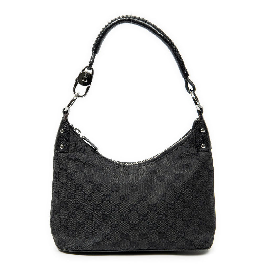 Shoulder Bag Small Hobo Bag Black Monogrammed Canvas